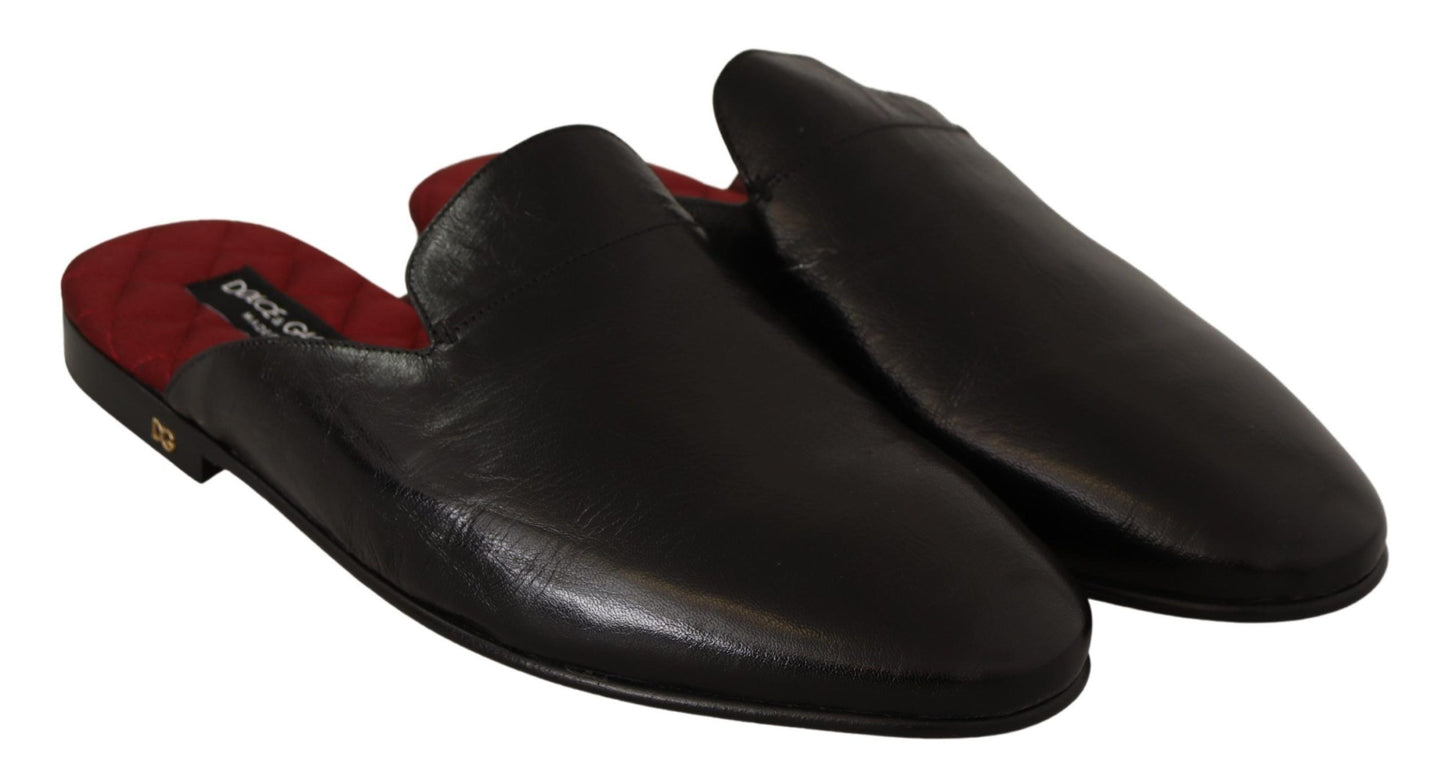 Elegant Black and Red Leather Slides