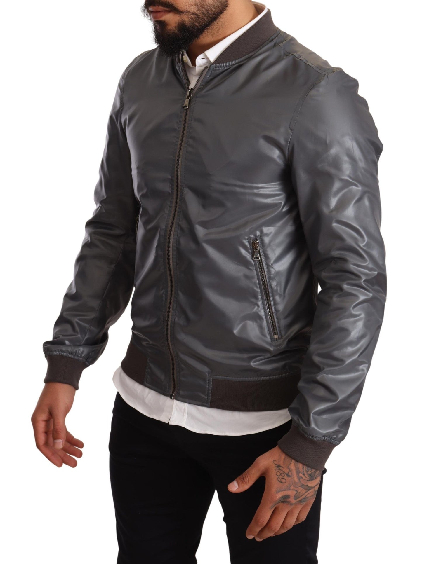 Elegant Gray Bomber Jacket for Men