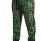 Elegant Green Silk Lounge Trousers with Peacock Print