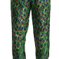 Elegant Green Silk Lounge Trousers with Peacock Print