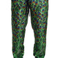 Elegant Green Silk Lounge Trousers with Peacock Print