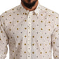 Elegant White Cotton Poplin Shirt with Unique Fly Print