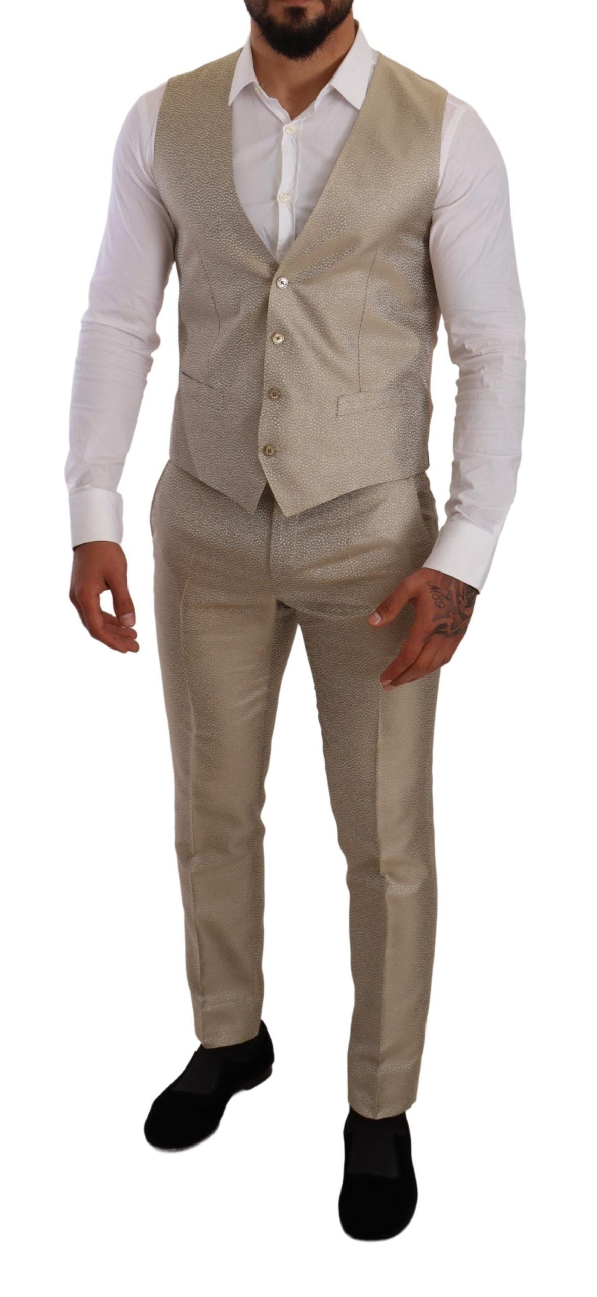 Elegant Gold Silk Three-Piece Martini Suit