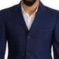 Elegant Blue Virgin Wool Two-Piece Men's Suit