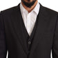 Elegant Gray Striped Three-Piece Wool Suit