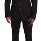 Elegant Gray Striped Three-Piece Wool Suit
