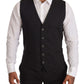 Elegant Gray Striped Three-Piece Wool Suit