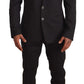 Elegant Gray Striped Three-Piece Wool Suit