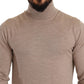 Elegant Beige Turtleneck Wool Sweater