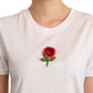 Elegant White Rose Embellished Tee