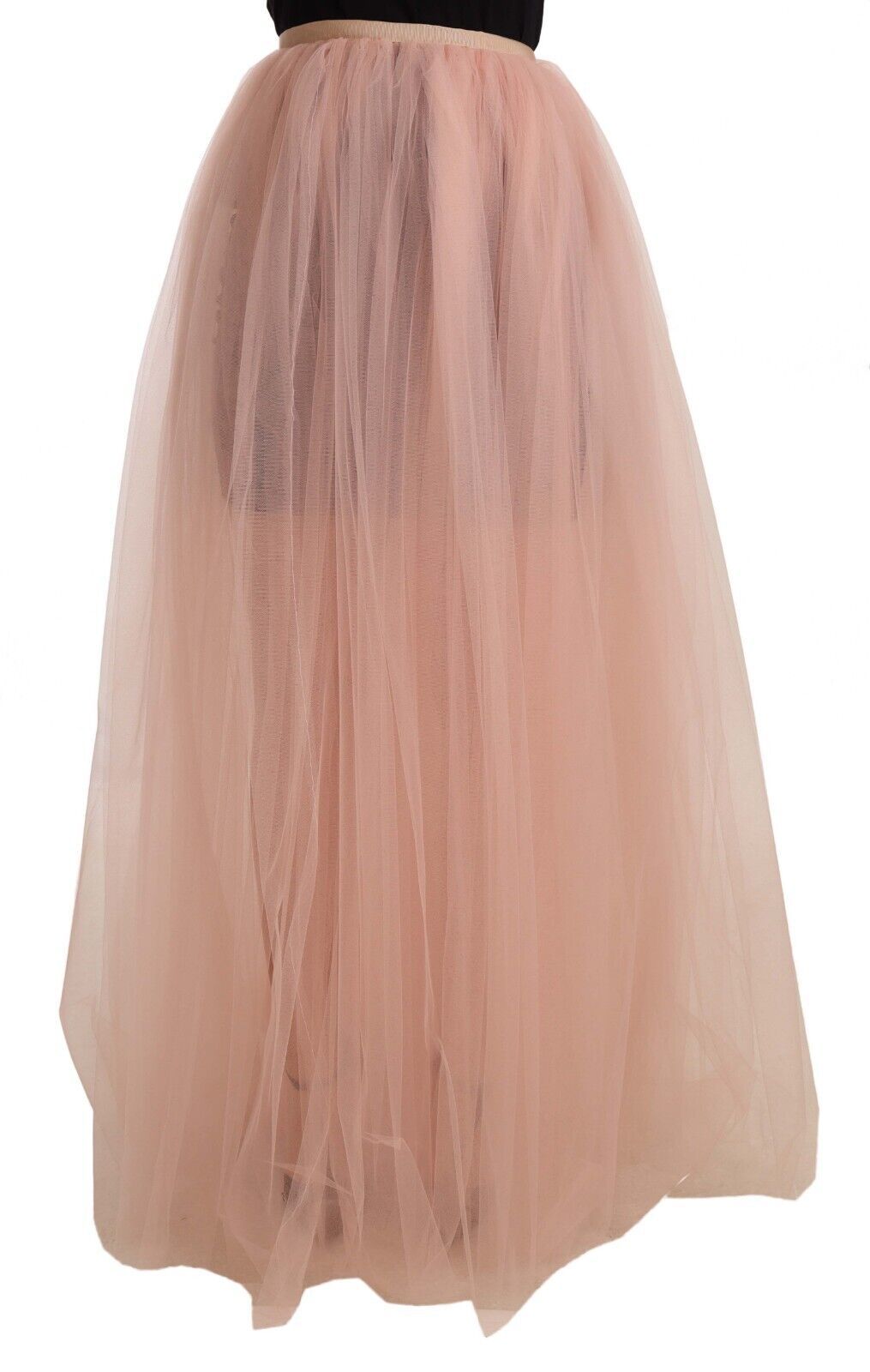 Elegant Pink Mesh Pleated Floor-Length Skirt