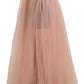Elegant Pink Mesh Pleated Floor-Length Skirt