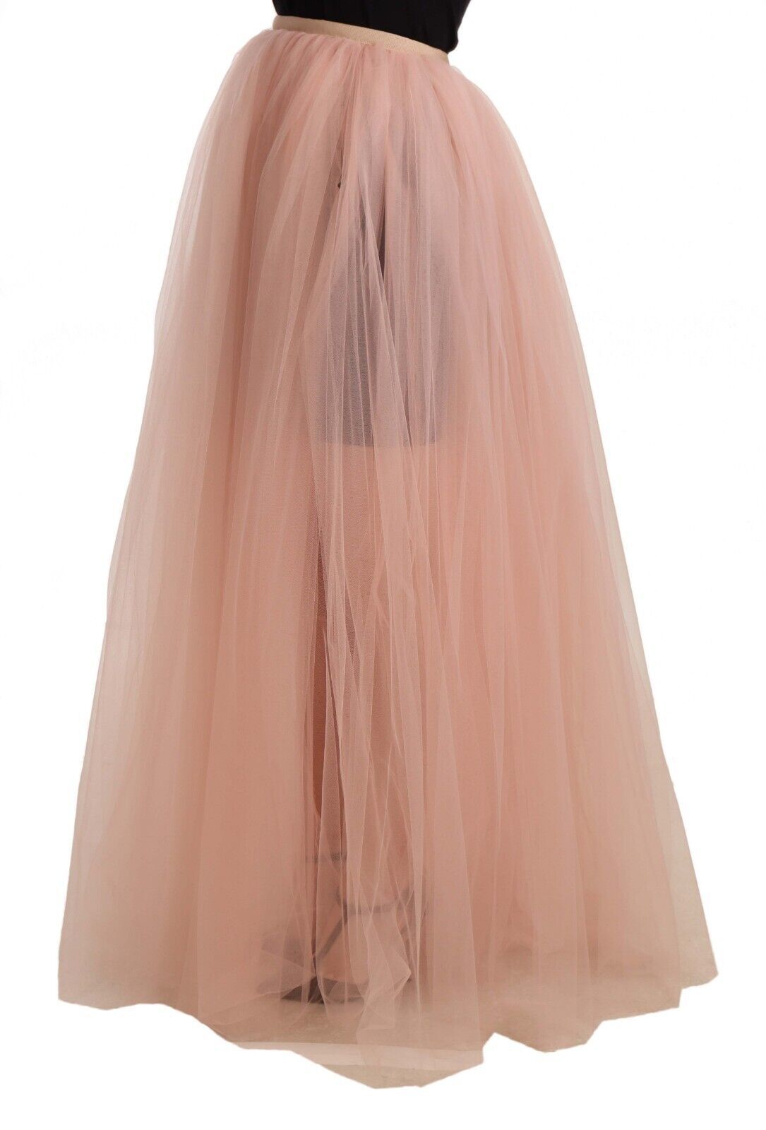 Elegant Pink Mesh Pleated Floor-Length Skirt