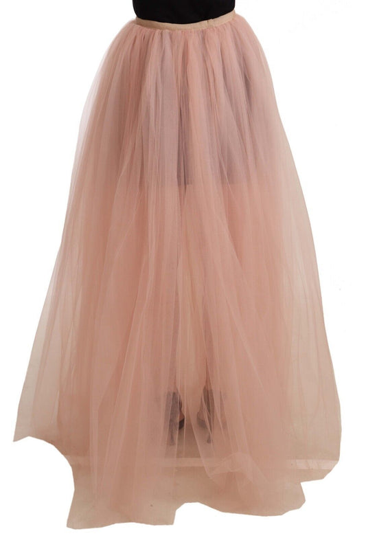 Elegant Pink Mesh Pleated Floor-Length Skirt