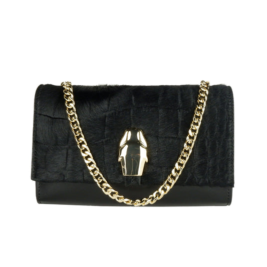 Black Calfskin Women Crossbody Bag