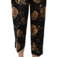 Opulent Black and Gold Floral Capri Pants