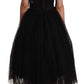 Elegant Black Tulle Midi A-Line Dress