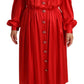 Elegant Scarlet Silk Midi A-Line Dress