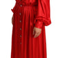 Elegant Scarlet Silk Midi A-Line Dress