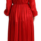 Elegant Scarlet Silk Midi A-Line Dress