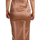 Elegant Nude Corset Midi Dress