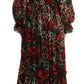 Elegant Silk Leopard Print Maxi Dress with Red Roses