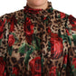 Elegant Silk Leopard Print Maxi Dress with Red Roses