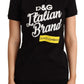 Elegant Black Cotton Tee with Vibrant Logo