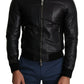 Elegant Black Leather Bomber Jacket