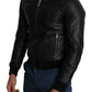 Elegant Black Leather Bomber Jacket