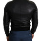 Elegant Black Leather Bomber Jacket