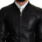 Elegant Black Leather Bomber Jacket
