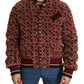Burgundy Fur Bomber Jacket with Logo Print