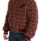 Burgundy Fur Bomber Jacket with Logo Print