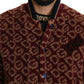 Burgundy Fur Bomber Jacket with Logo Print