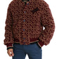 Burgundy Fur Bomber Jacket with Logo Print