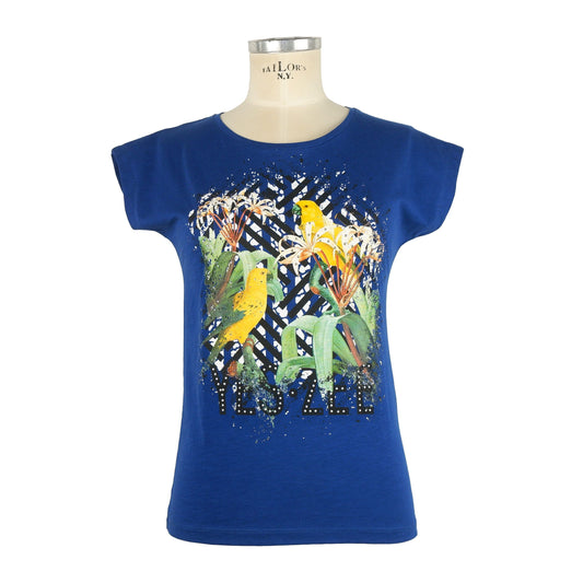 Blue Cotton Women T-Shirt