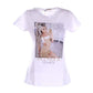 Chic White Cotton Tee with Brass Detailing