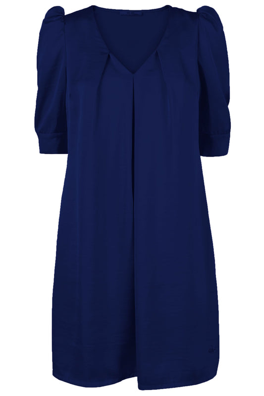 Elegant Dark Blue Dress with Signature Logo