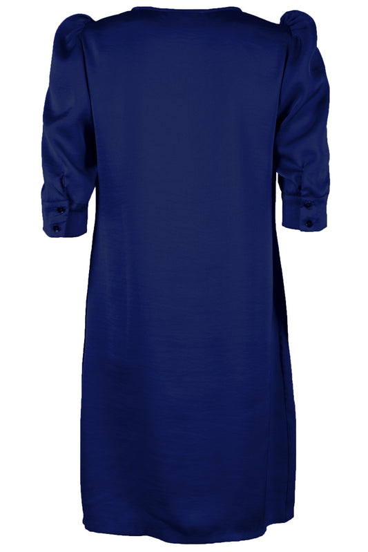 Elegant Dark Blue Dress with Signature Logo