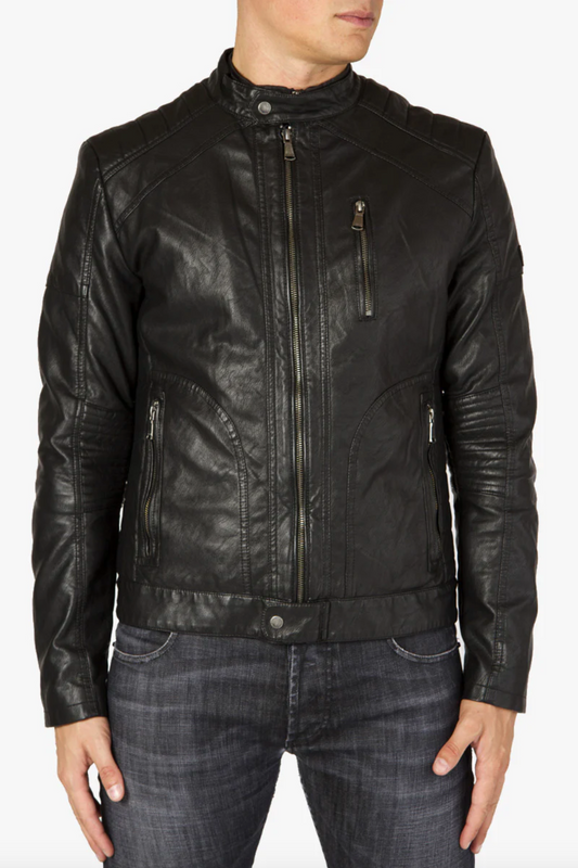 Black Faux Leather Men's Jacket