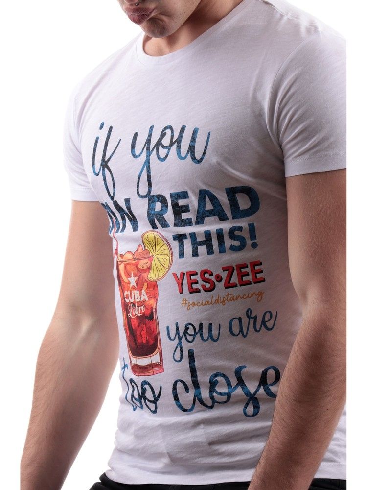 Men's White Cotton Tee with Trendy Print
