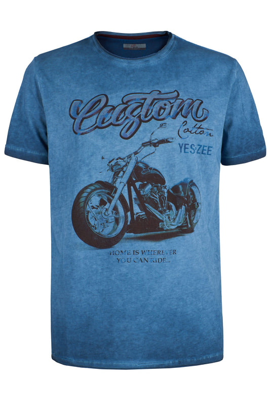 Blue Cotton Men T-Shirt