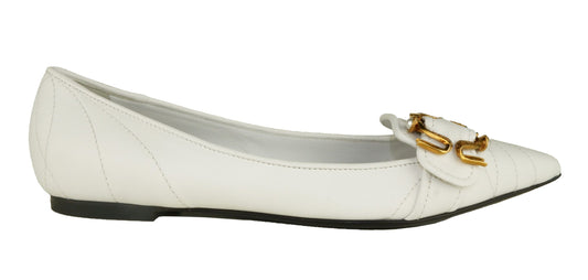 White Leather Women Ballerina Shoe