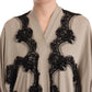 Elegant Beige Embroidered Lace Kaftan Dress