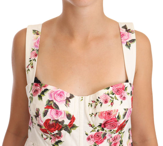 Elegant White Floral Midi Pleated Dress