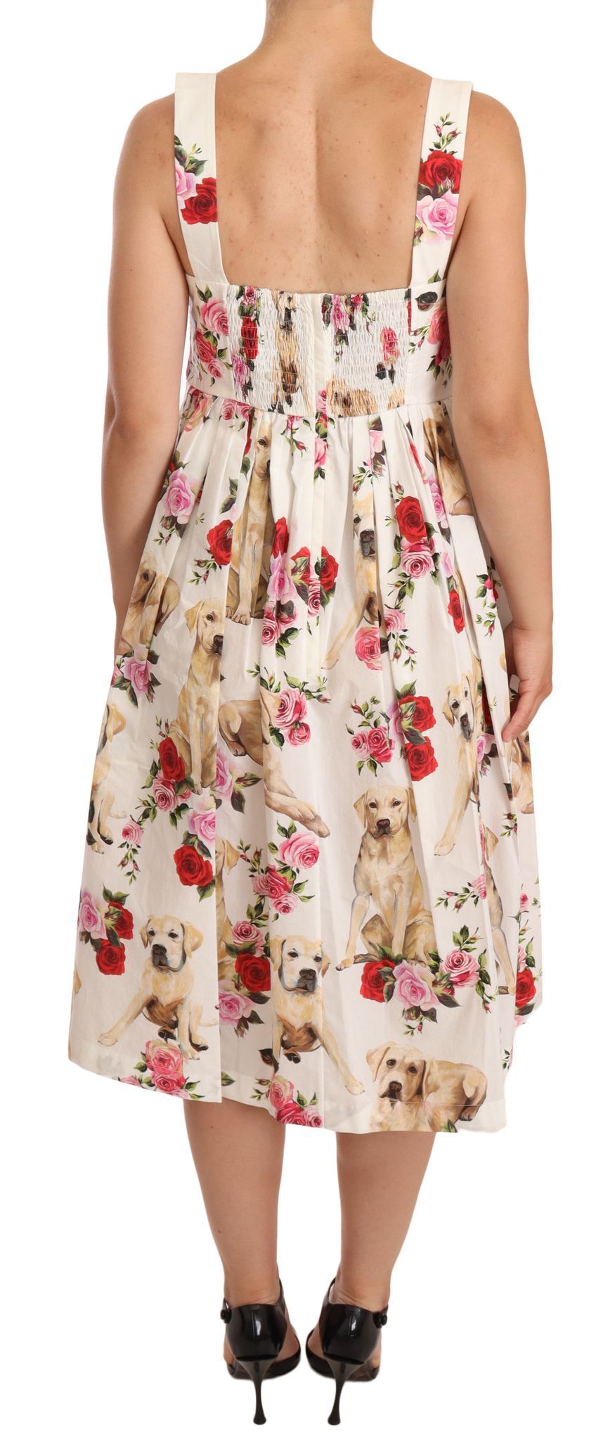 Elegant White Floral Midi Pleated Dress