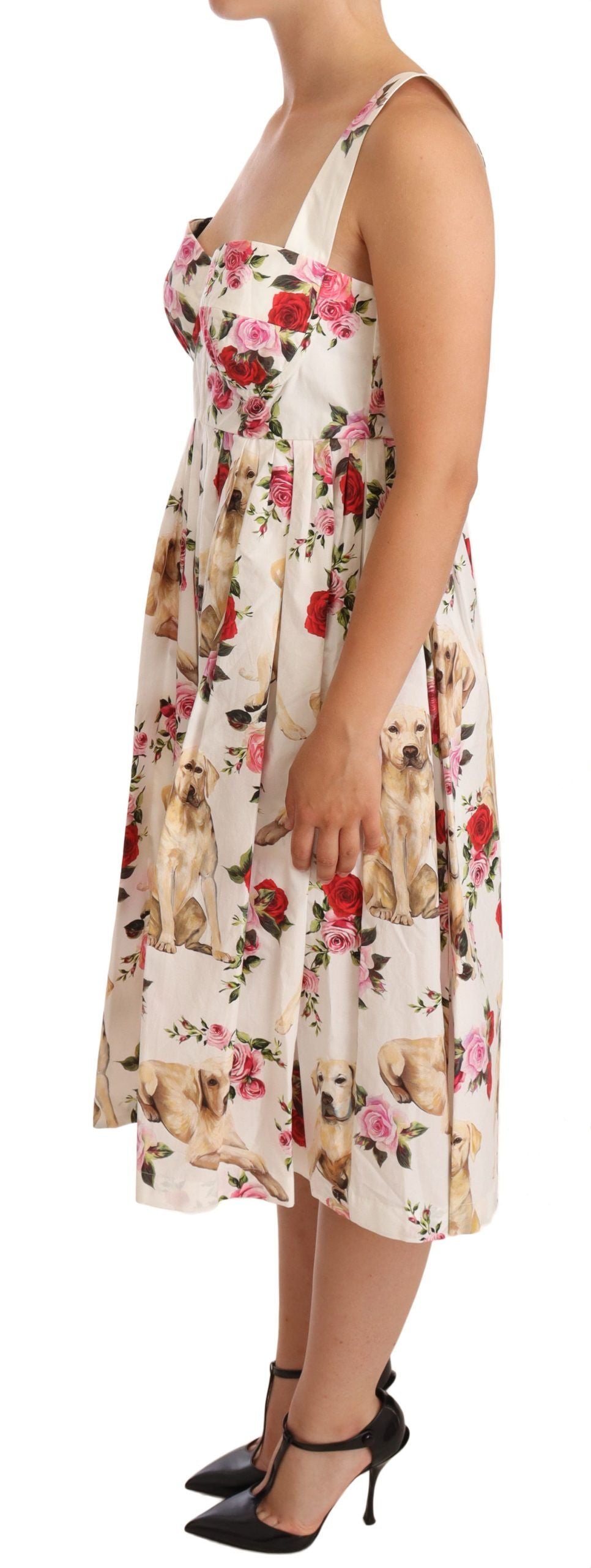 Elegant White Floral Midi Pleated Dress