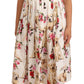 Elegant White Floral Midi Pleated Dress