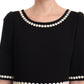 Chic Black Daisy Embroidered A-Line Midi Dress